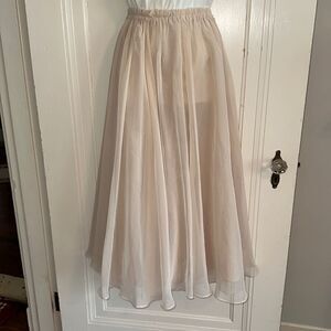 Homemade/handmade light tan‎ double layer polyester full midi skirt